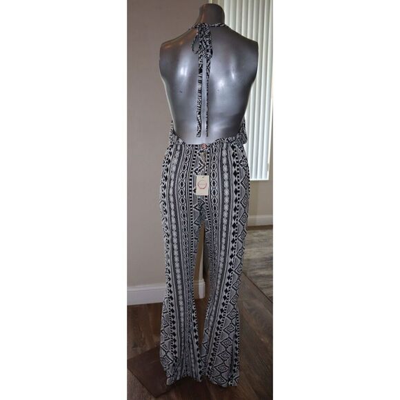 Anthropologie RAGA Women's Sz S Black/White Geometric Print Halter Jumpsuit $120 - Picture 2 of 4